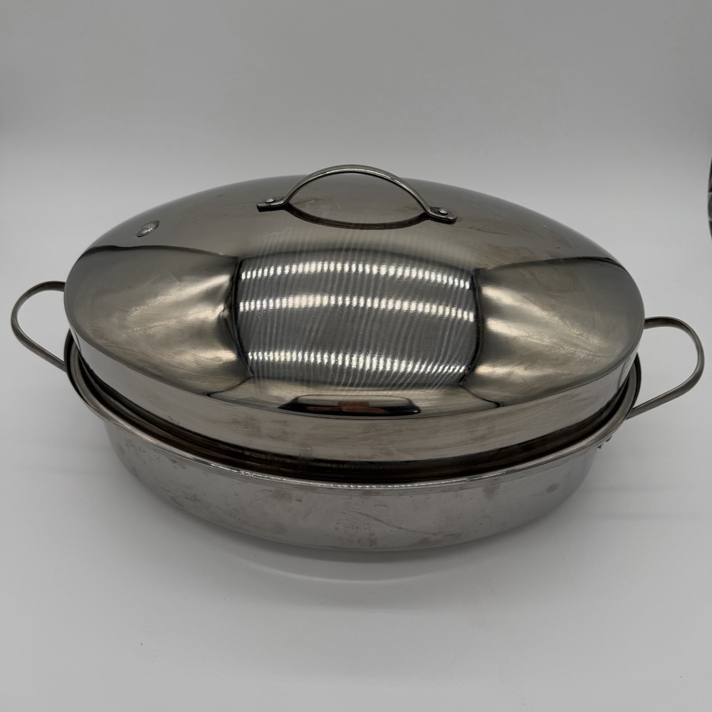 The Main Ingredients Stainless Steel Domed Roast Pan Lid Handles and Rack 18 In